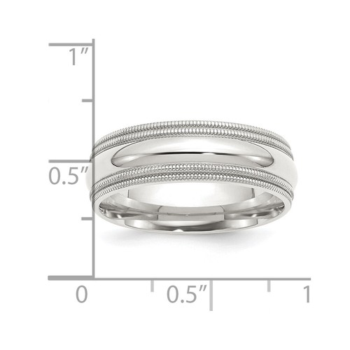 Sterling Silver 7mm Comfort Fit Double Milgrain Band Ring - Picture 3 of 5