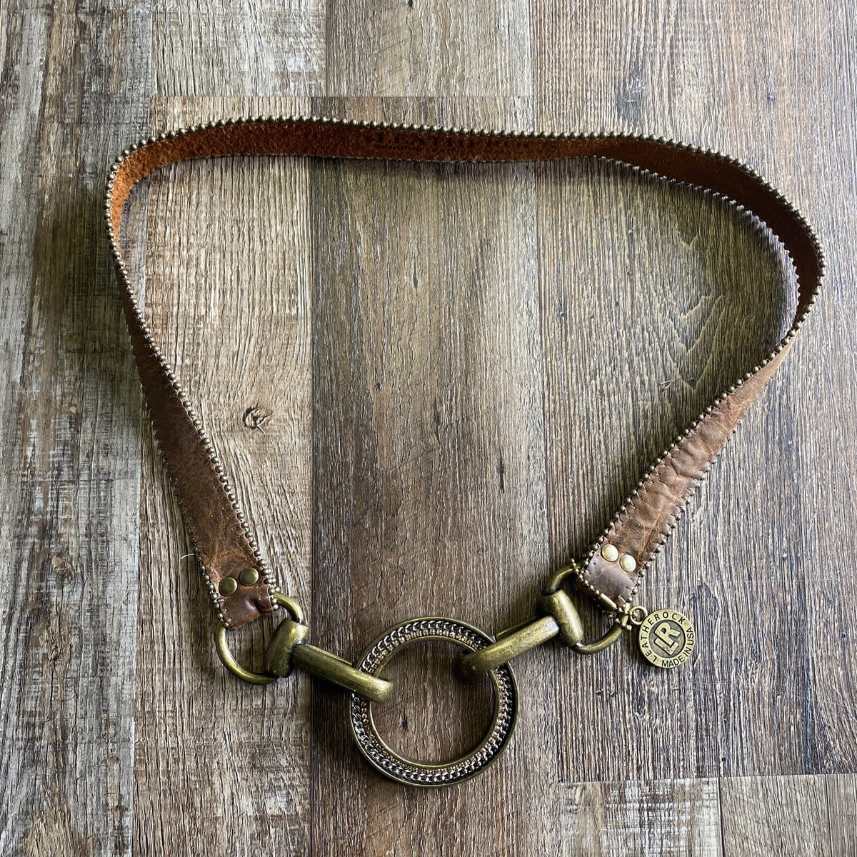 Leatherock Genuine Leather Chain Crystal Clip Buckle Hip 