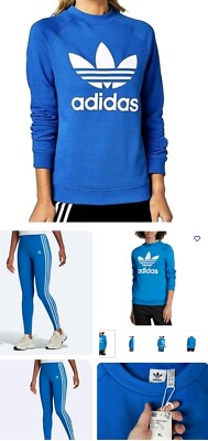 Trefoil CrewNeck Sweatshirt + Leggings Bluebird 2Pc Set Size XL/L ED7582 HO9427