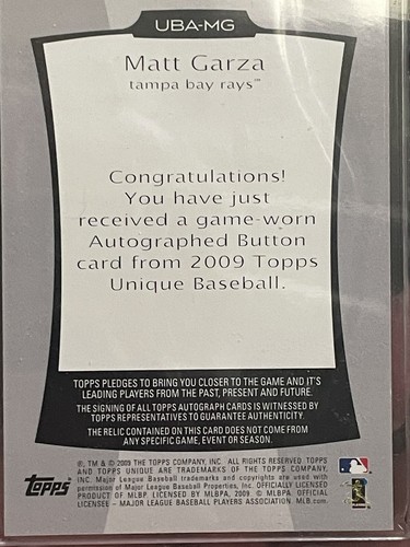 2009 Topps Unique Matt Garza Game Used Jersey Button 1/6 UBA-MG Rays - Picture 3 of 4