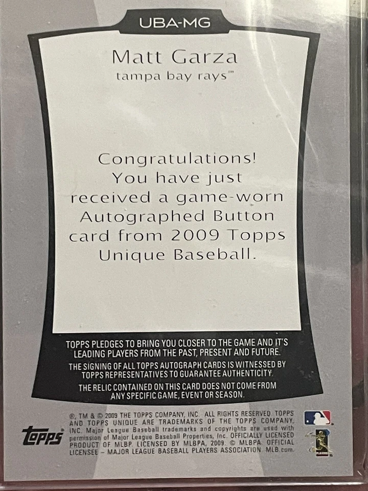 2009 Topps 独特 Matt Garza 比赛使用球衣纽扣 1/6 UBA-MG 光线 — 第 3/4 张图片