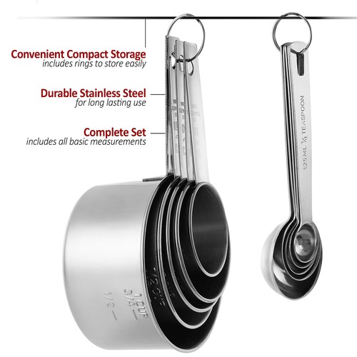 Stainless Steel Measuring Cups & Measuring Spoons 10-Piece Set 5 Cups & - Picture 3 of 7