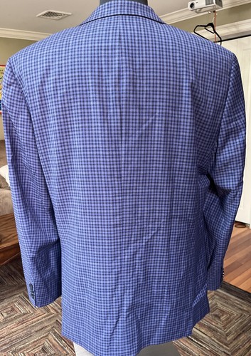 Blazer Uomo Vince Camuto Navy Gingham Check 2 Bottoni Lana Doppia Ventola 40R - Foto 3 di 7
