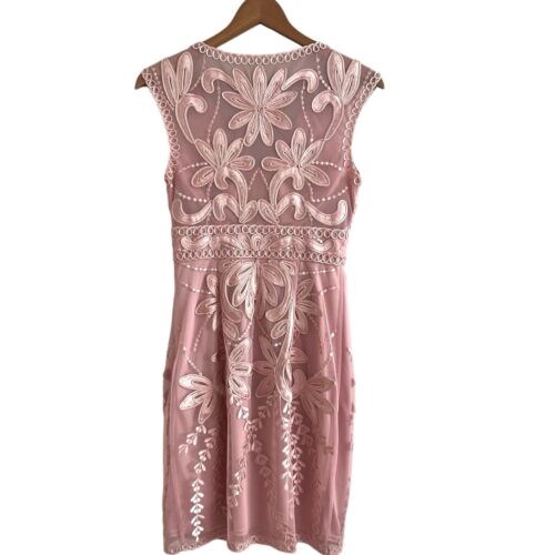 Sue Wong Pink Lace Embroidered Cocktail Dress Sz 2 Fairy Feminine Cap Sleeve - Picture 3 of 17