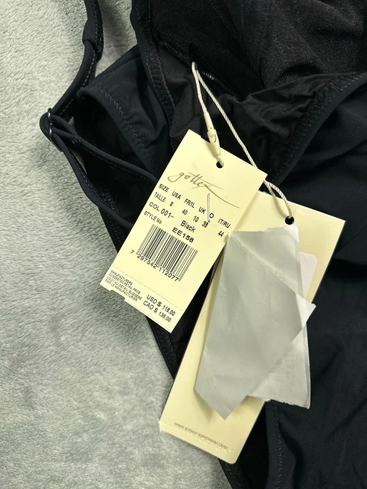 NWT One Piece Swimsuit Womens 8 Black Geometric Gottex Embrace Surplice V Neck - Image 4 of 4