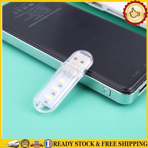 1Pc Mini USB Night Light White Light Camping Lamp for Camping Hiking (3 LEDs)