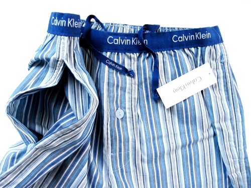 A0479 Calvin Klein NUEVO U1172 Pantalones Cortos Para Hombre Azul Rayas Tejido Algodón Mediano Salón M - Imagen 5 de 8