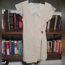 American Threads Cotton Cream Wrap Dress S