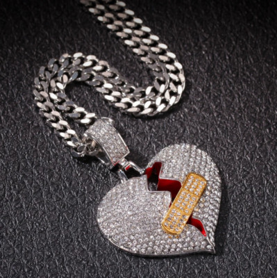 Men's Stunning Broken Heart With Bandage White Cubic Zirconia Men's Fine Pendant