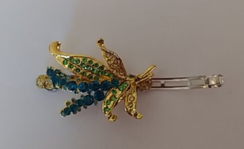 Blue Green AB Austrian Crystal Rhinestone 55mm Gold French Hair Barrette Clip - Picture 4 of 5
