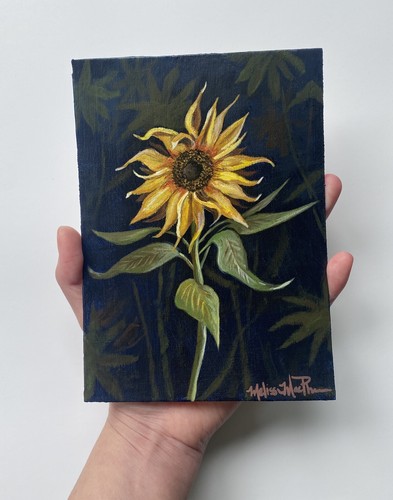 Pintura acrÃlica de girasol dorado 🌻 Arte de pared de flores Decoración floral 5 X 7 pulgadas - Imagen 2 de 3