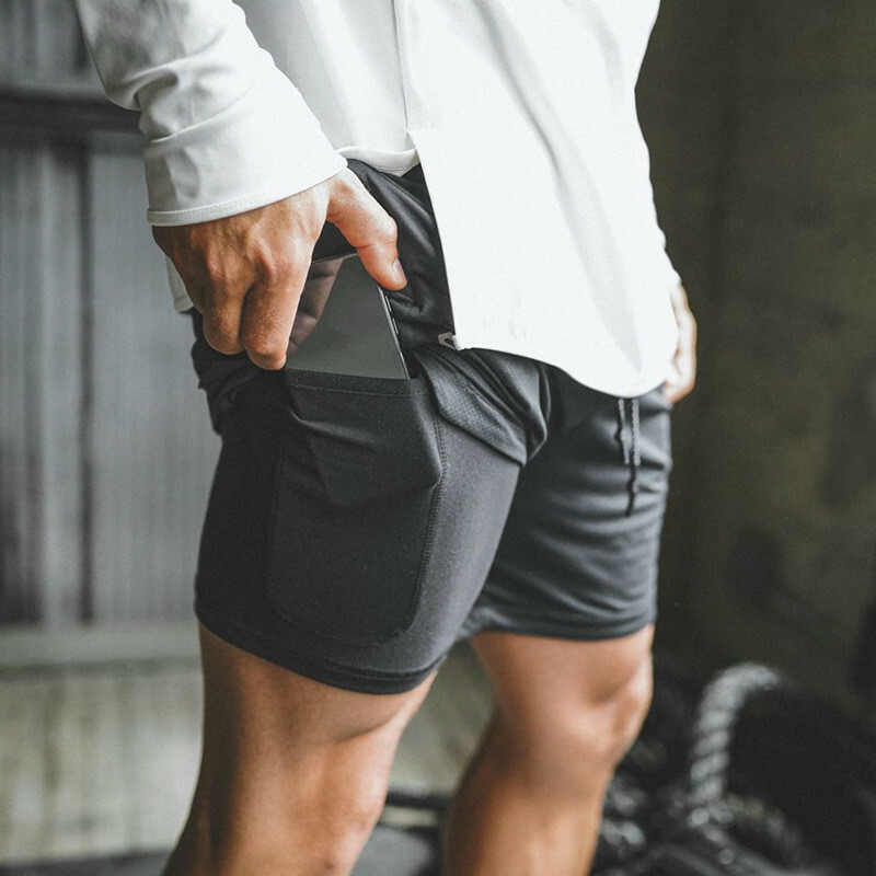 Running Mens Sports Shorts Built in Phone 2in1 Pocket Liner Workout Short eBay