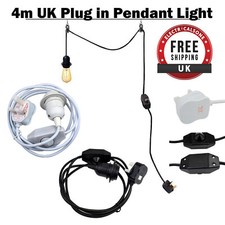 4m Cable UK Plug in Pendant Vintage Lamp Light E27 Fitting Dimmer Switch Holder