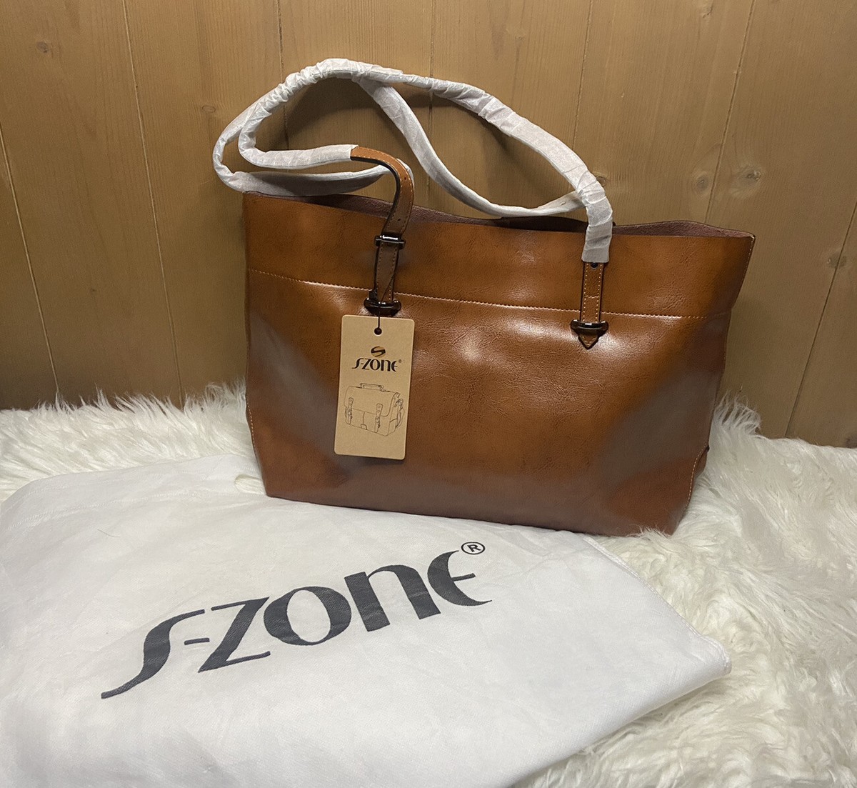 S-ZONE Genuine Leather Tote Shoulder Bag Handbag Big Large