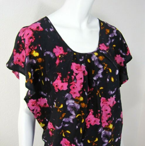 GEMMA 100% SILK SLEEVELESS BLOUSE SIZE XS CREW NECK BLACK FLORAL 224 - Imagen 2 de 10