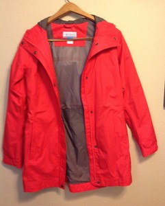Columbia-Women-039-s-OMNI-TECH-Waterproof-Rain-Jacket-Orange-pre-owned-Medium