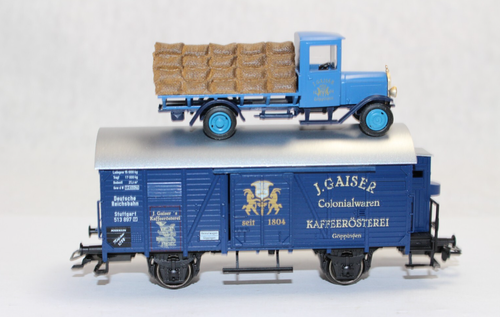 me1751, Alter Märklin Gedeckter Güterwagen mit Oldtimer-LKW DRG TOP OVP H0 AC - Bild 6 von 19