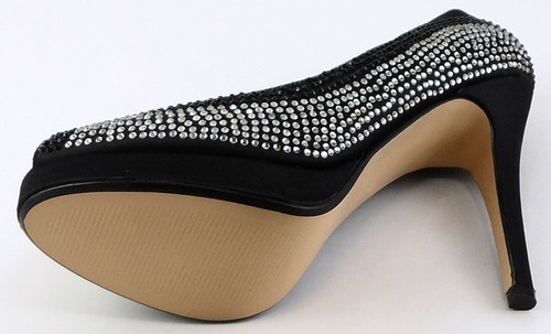 $109 CAPARROS INSPIRE Black Satin Jeweled Designer Peep Toe EVENING Pumps 8.5 - Picture 4 of 4