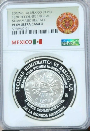 2002 MEXICO SILVER 1828 OCCIDENTE 1/8 REAL NGC PF 69 ULTRA CAMEO EXTREMELY RARE