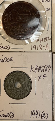 Tunisia 1891 - 1942 Five 5, 10 & 50 Centimes Good G - XF 13 Coin Lot w/ Key Date - Picture 5 of 15