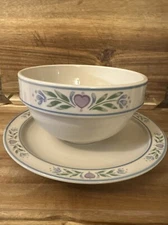 Tienshan Laurel Hearts Stone wear Set Plate & Bowl Vintage Salad Cereal Heavy