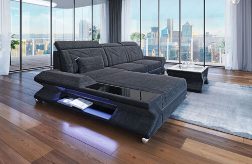 Divano in tessuto divano imbottito tessuto divano di design divano Napoli forma a L grigio scuro