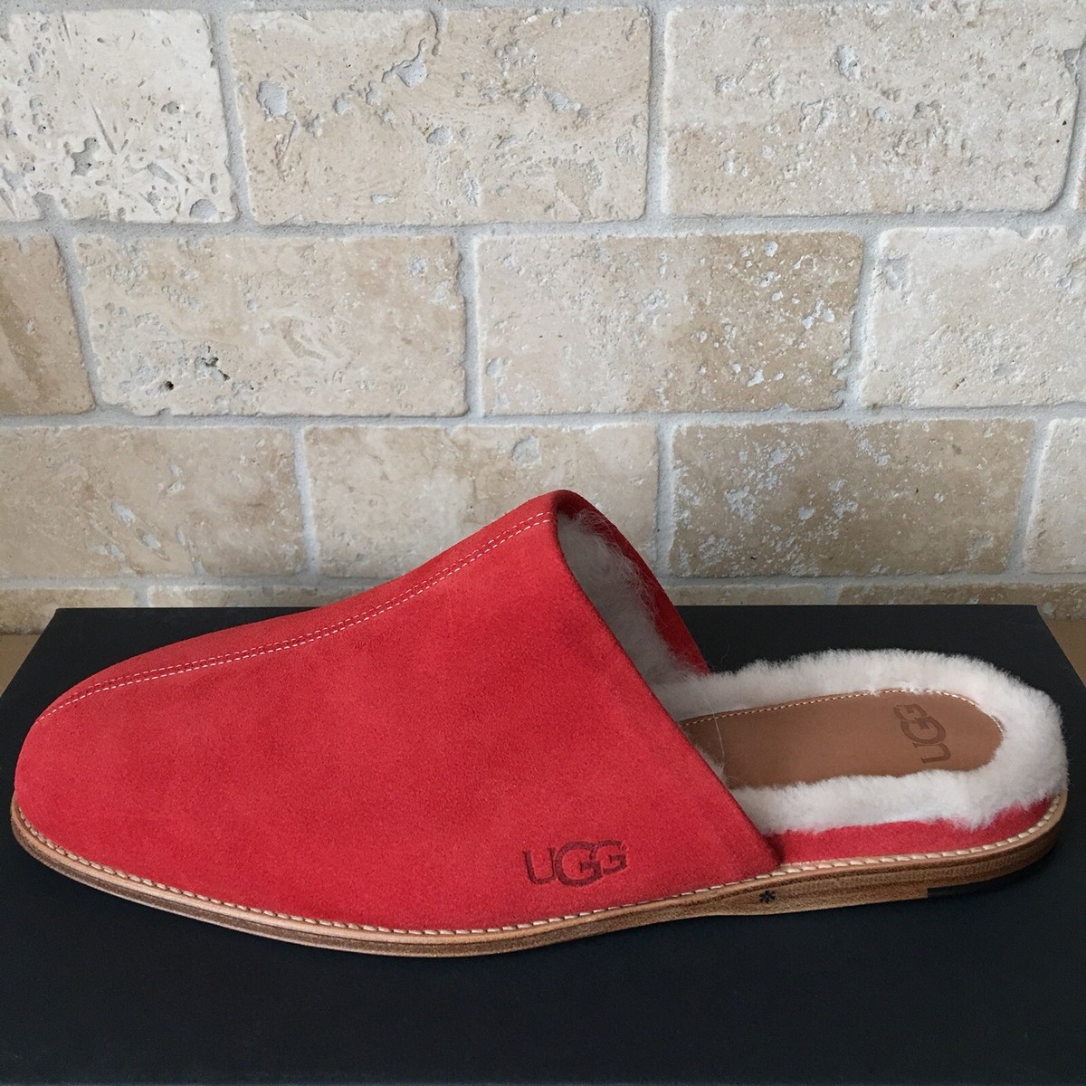 UGG CHATEAU SLIP ON SAMBA RED SUEDE TOSCANA SHEEPSKIN SLIPPERS