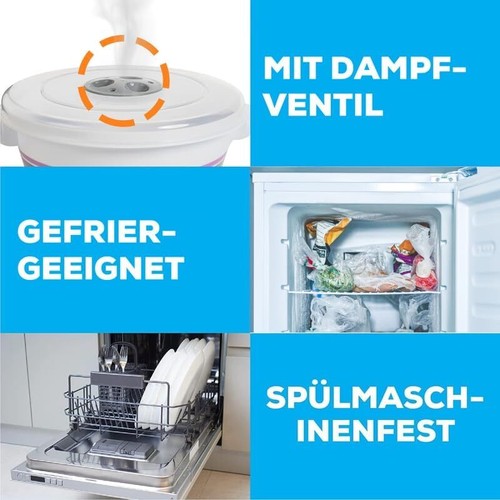 4er Set Mikrowellen Geschirrset 1,5L Mikrowellengeschirr Deckel & Dampfventil - Bild 6 von 6