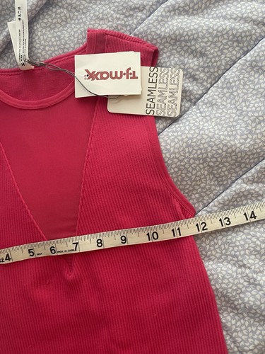 Pink Ribbed Mesh Soft Stretch Bodysuit Tank Seamless Slimming Love Tree S NEW - Picture 4 of 7
