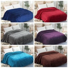 Plush Fleece Blanket Soft Warm Solid Color Embossed Flannel  Blanket