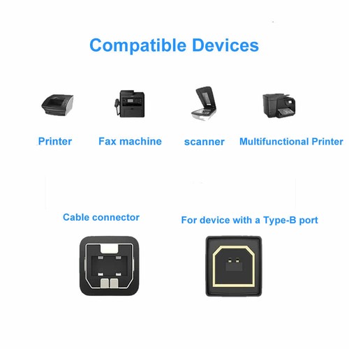 Universal Printer Cable Cord for Brother HP Epson Canon USB Male Type A to B - Picture 2 of 8