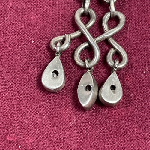 Vintage Silver Earrings Gemstones Dangle Tiers Mid Century Chandelier 2.5" Long - Picture 9 of 13