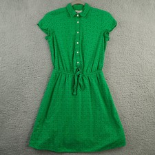 J Crew Mercantile Dress Womens XXS Green Eyelet Collared Tie Front Lined Knee