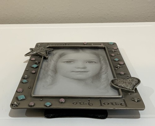 Fetco “ Laugh Out Loud” Silver Stars Hearts Jeweled Photo Picture Frame 4” X 6” - Picture 6 of 7