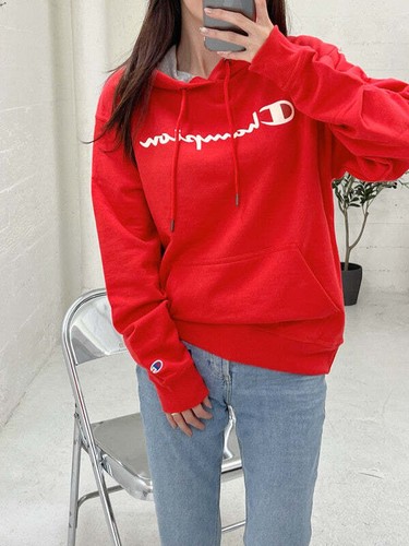 Champion Men's Powerblend Fleece Hoodie Script Logo Red Stone GF89H Y07718 AH0 - Picture 2 of 9