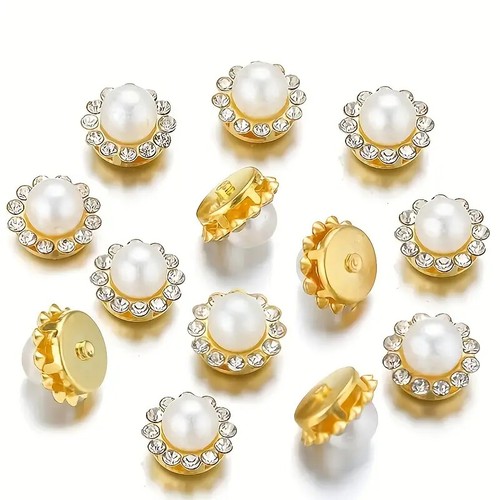 Sew on Decorative Dainty Buttons Faux Pearl Surrounded by Tiny Rhinestones - Picture 5 of 8