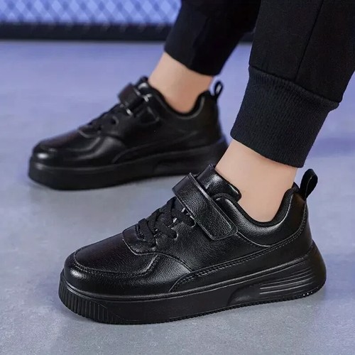 Trendy Black Low Top Sneakers For Boys Kids Teenager, Lightweight Comfortable Sn