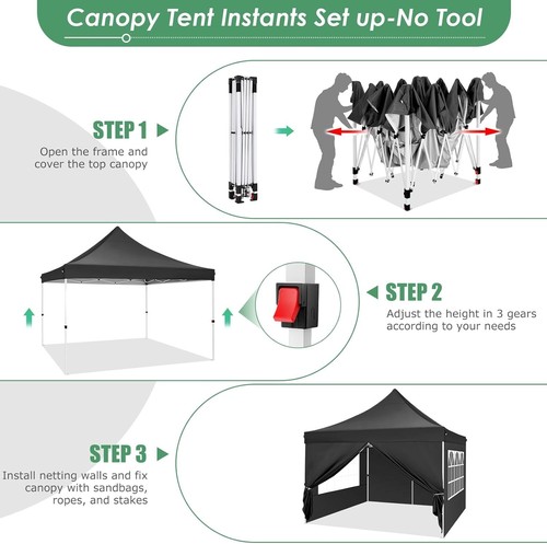 10'x10' Pop-Up Canopy Tent with 4 Removable Sidewalls Outdoor Canopy for Parties - Bild 26 von 61