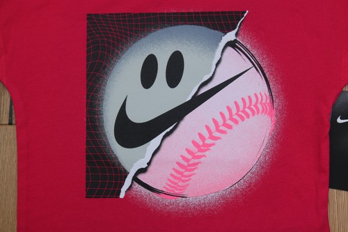 Nike Girl T-Shirt ~ Fuchsia, Pink, Gray & Black ~Smiley Face ~Baseball~ Softball - Picture 2 of 2