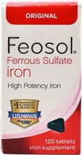 Feosol Ferrous Sulfate Iron Supplement 120 Tablets Vegan Alcohol Free
