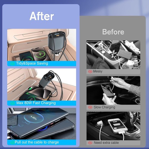 Compact Retractable Car Charger - 80W Fast Charge for iPhone 16 & Galaxy - Picture 8 of 8