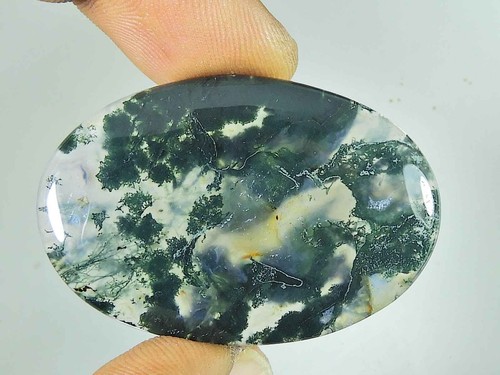 55Cts. Agata muschio verde naturale forma ovale cabochon pietra preziosa scio...