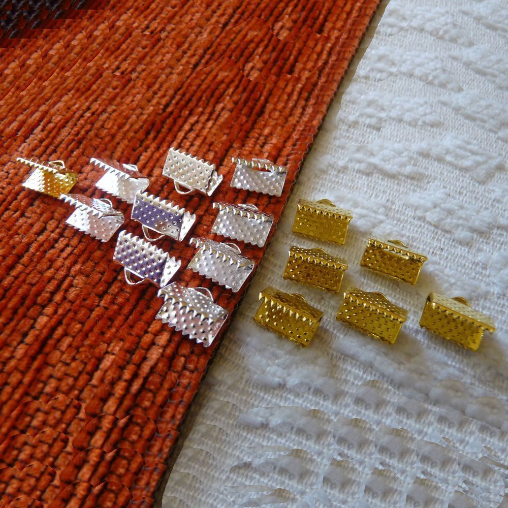 20x Ribbon Crimp Ends 6mm Clasp Suede Connector Leather Cord Clamps Gold Plated