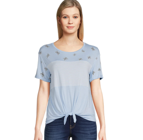 NWT No Boundaries Juniors L 11/13 Soft Knit Front Knot Butterfly T-Shirt Blue - Picture 2 of 9