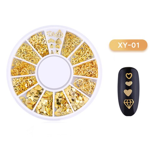 6 Boxes Gold Nail Charms Studs Rose Star Moon Feather Shape Metal Nail 3D Charm - Picture 13 of 24