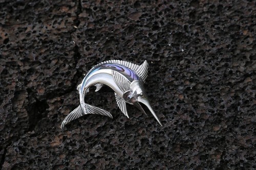 Marlin Fish Handmade Necklace Pendant. Silver, Mother of Pearl, Abalone Shell. - Picture 8 of 8