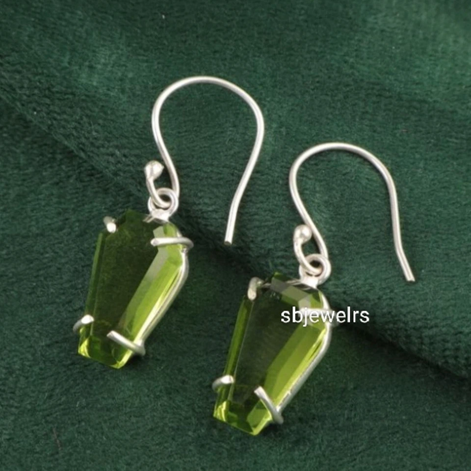 Peridot Coffin 925 Sterling Silver Earring Handmade Wedding Jewelry Gift E-27 - Image 2 of 4