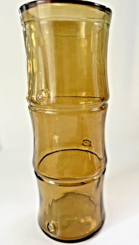 Vintage 1970s Vidrios San Miguel Amber Recycled Glass Bamboo Vase 11.75” A01414 - Picture 6 of 9