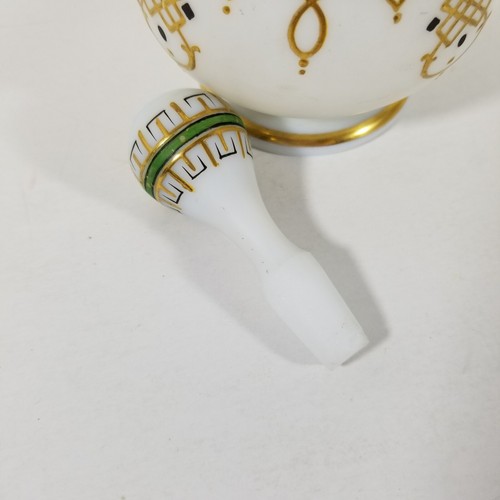 Vintage White Satin Glass Perfume Bottle Hand Painted Green With Gold Trim - Picture 3 of 6