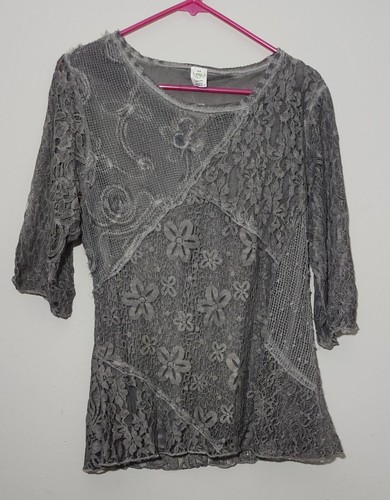 Graue Damen Spitzenbluse Blumen Spitzenshirt Medium Dies und Das Gewöhnlich - Bild 3 von 7
